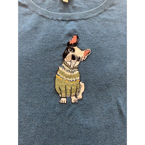 Talbots Woman’s Sweater Frenchie French Bulldog Dog XL Blue novelty - Picture 3 of 7